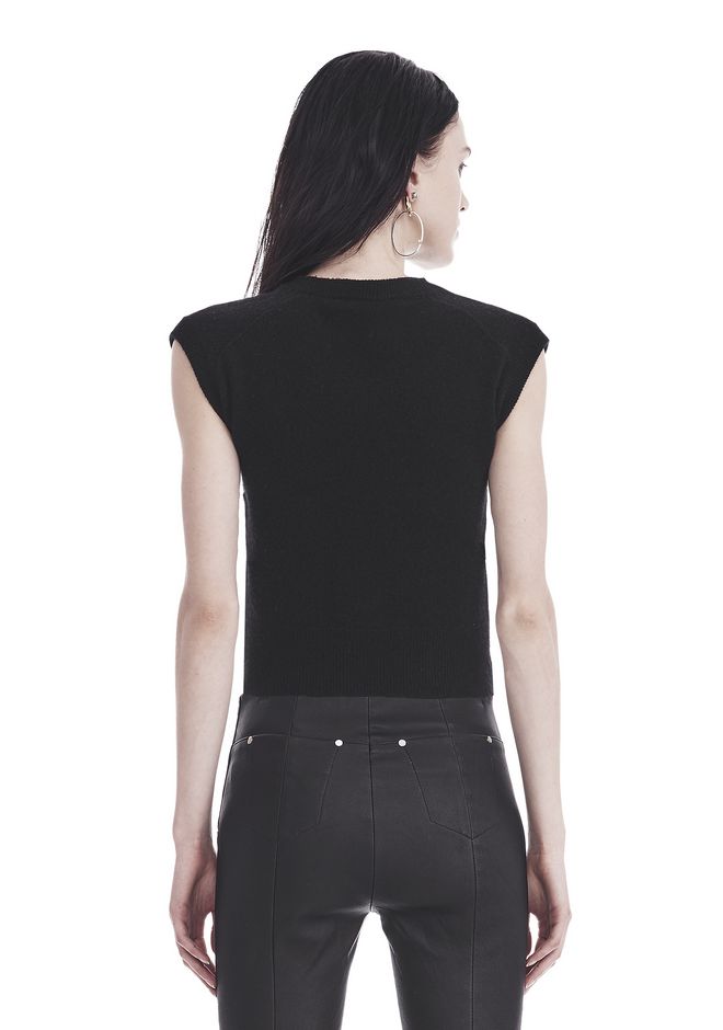 Alexander Wang Twist Front Short Sleeve Cropped Sweater Top