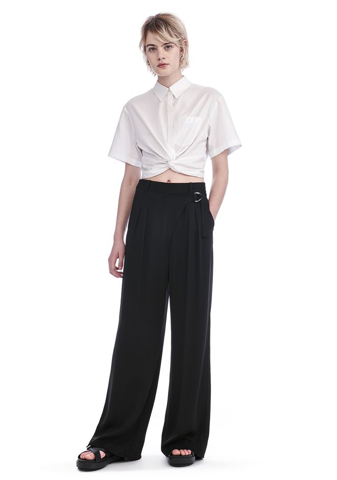 Alexander Wang TWIST FRONT SHORT SLEEVE CROP SHIRT TOP Official Site