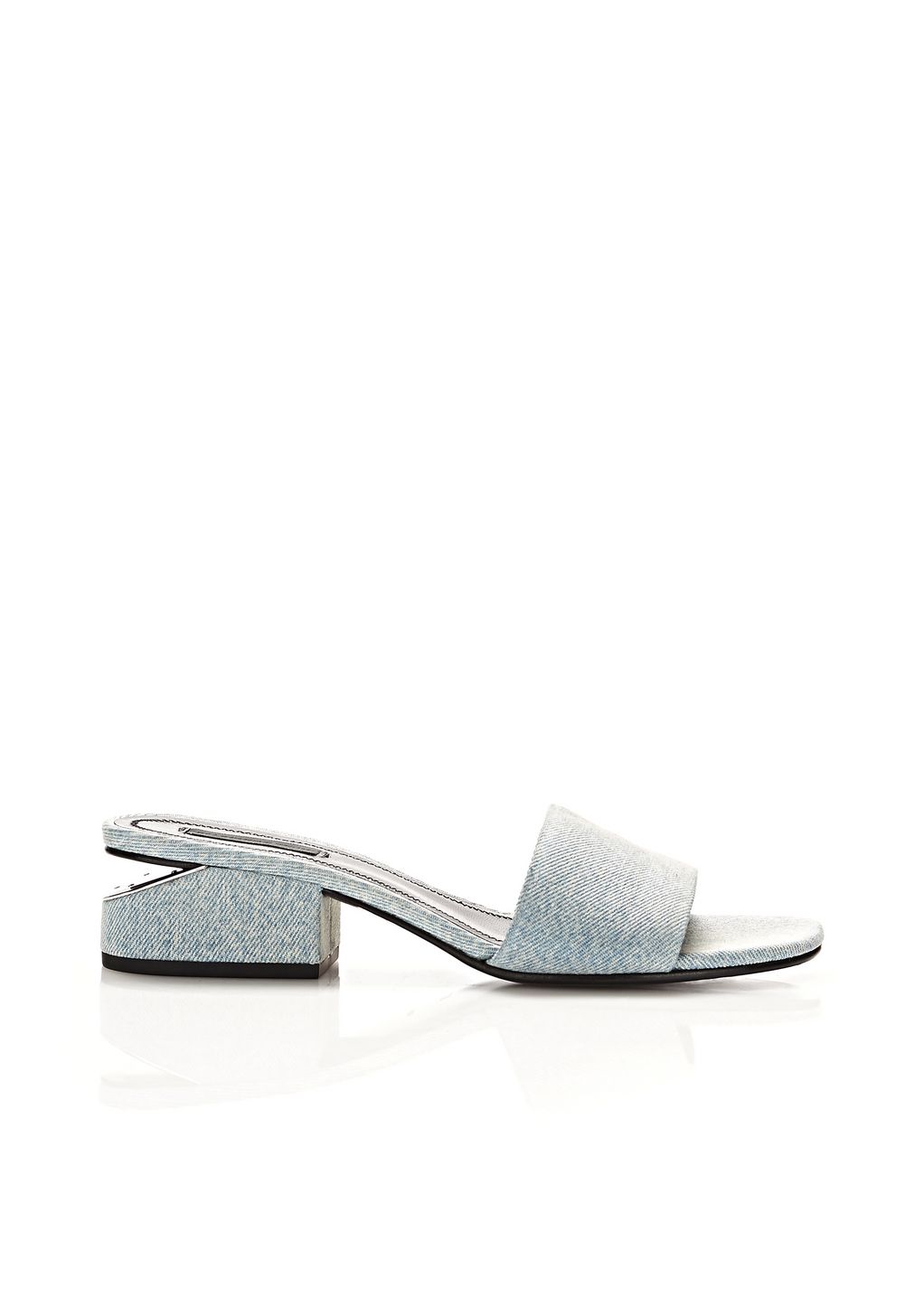 Alexander Wang ‎LOU DENIM SANDAL WITH RHODIUM ‎ ‎FLATS‎ | Official Site