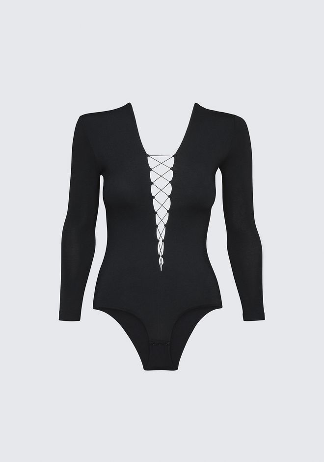 Alexander Wang ‎lace Up Long Sleeve Bodysuit ‎ ‎top‎ Official Site