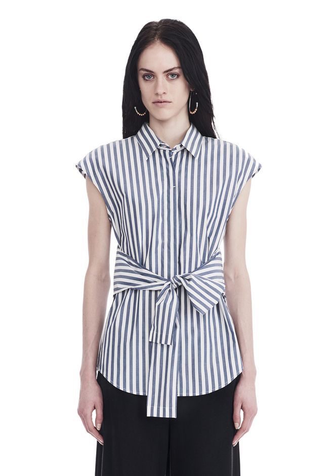 Alexander Wang ‎STRIPED SHORT SLEEVE FRONT TIE SHIRT ‎ ‎TOP‎ | Official ...