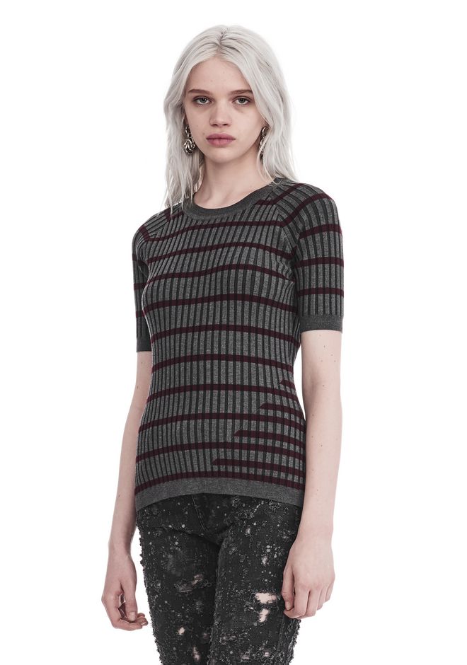 Alexander Wang ‎STRIPE INTARSIA SHORT SLEEVE SWEATER ‎ ‎TOP‎ Official