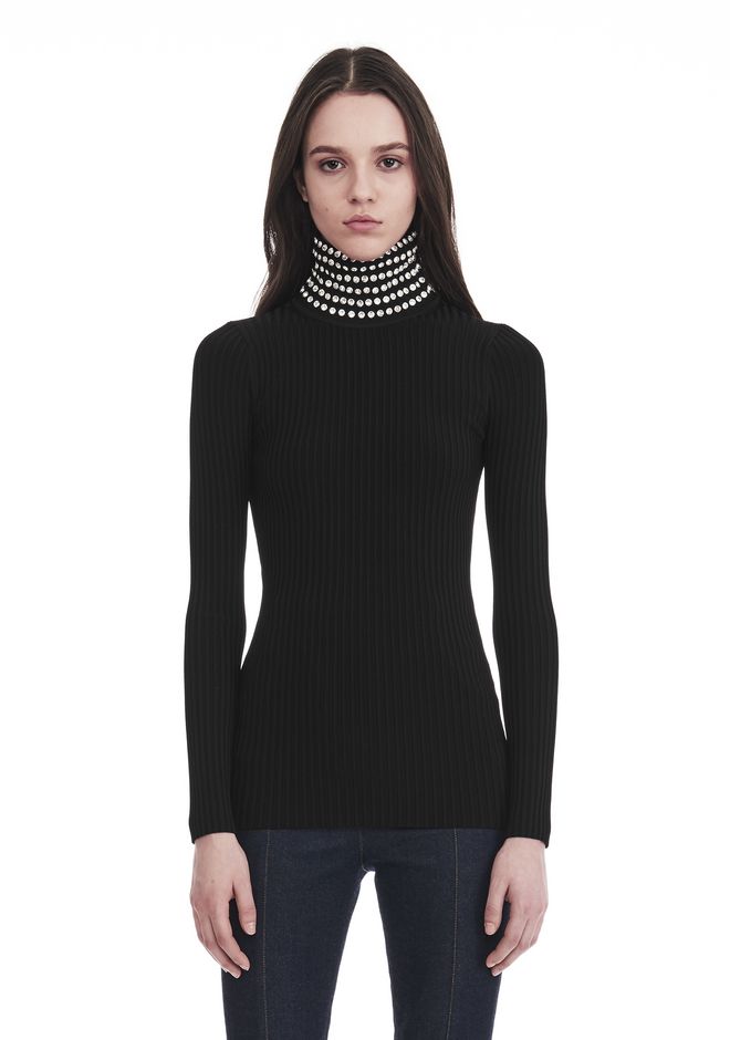 Alexander Wang ‎LONG SLEEVE TURTLENECK WITH CRYSTAL NECK TRIM ‎ ‎TOP ...