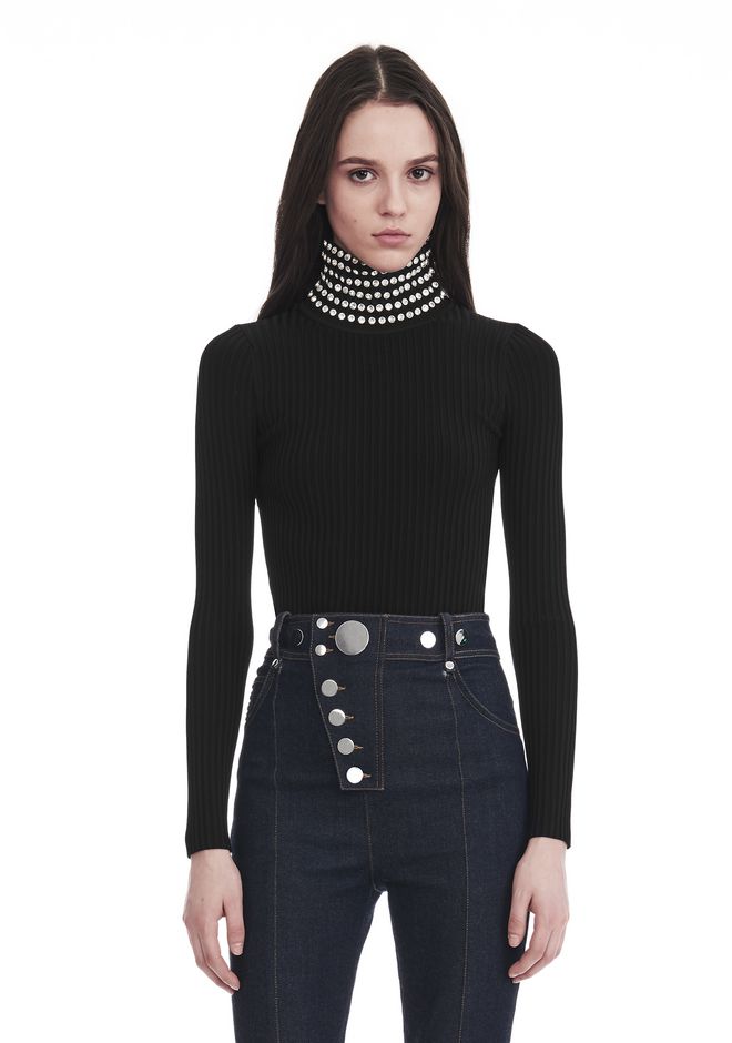 Alexander Wang ‎LONG SLEEVE TURTLENECK WITH CRYSTAL NECK TRIM ‎ ‎TOP ...