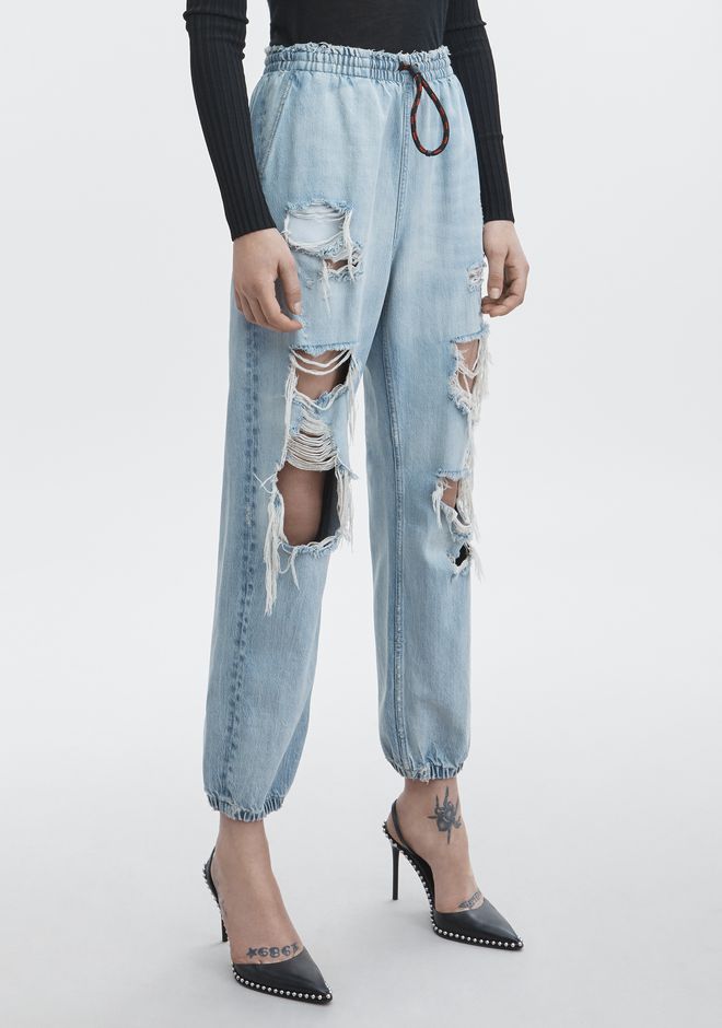 drawstring denim joggers