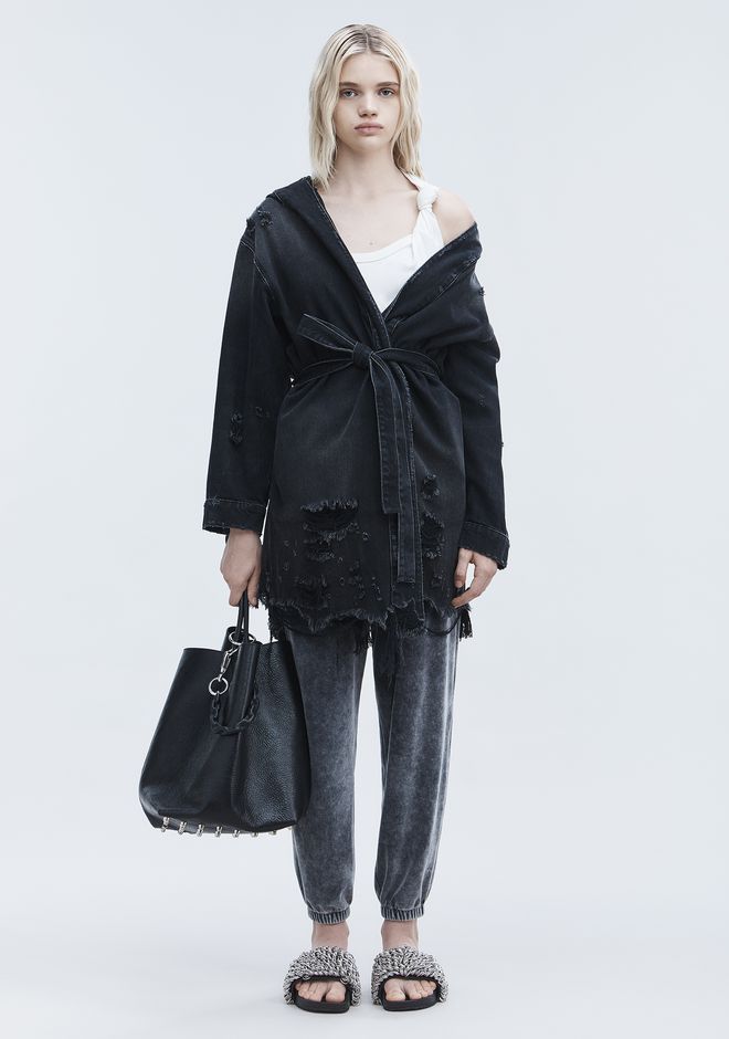 Alexander Wang ‎SHORT DISTRESSED ROBE ‎ ‎DENIM‎ | Official Site