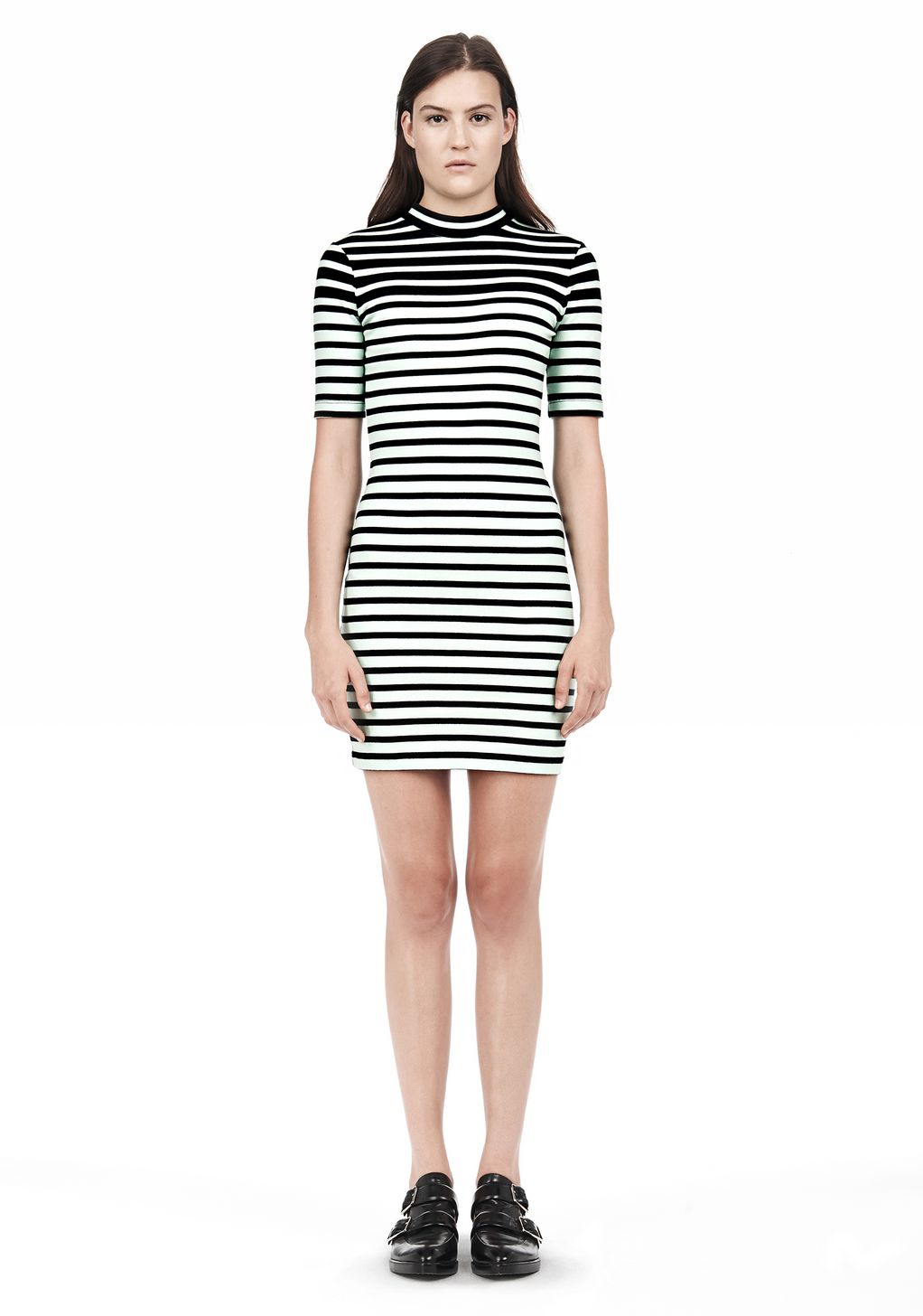 Alexander Wang ‎COMPACT COTTON ENGINEERED STRIPE SHORT SLEEVE DRESS ...