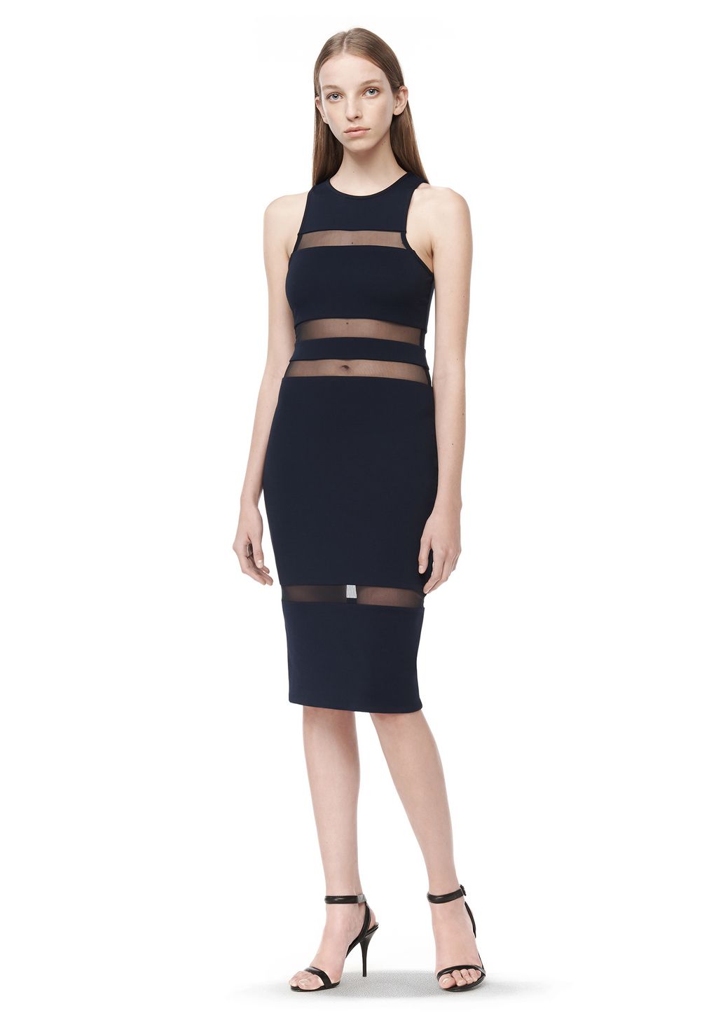 Alexander Wang ‎MESH STRIPE SLEEVELESS DRESS ‎ ‎3/4 Length Dress‎ | Official Site