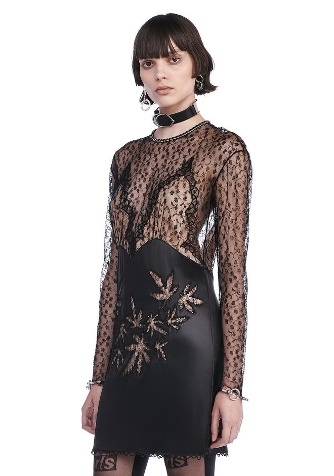 Alexander Wang ‎RUNWAY LONG SLEEVE DRESS WITH LACE LEAF EMBROIDERY ...