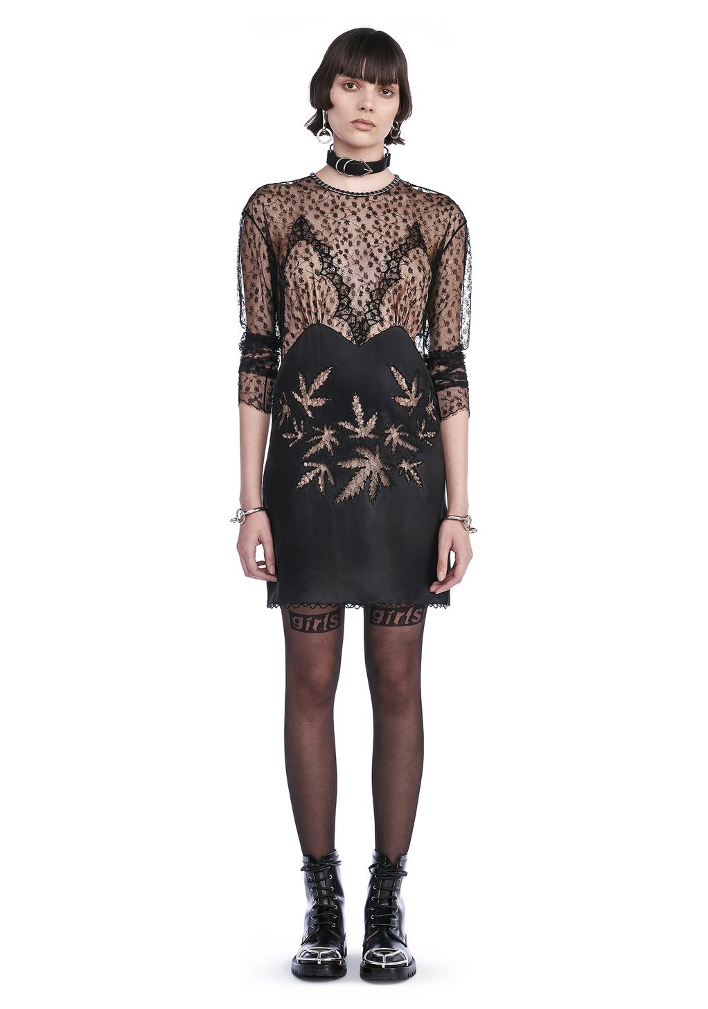 Alexander Wang ‎RUNWAY LONG SLEEVE DRESS WITH LACE LEAF EMBROIDERY ...