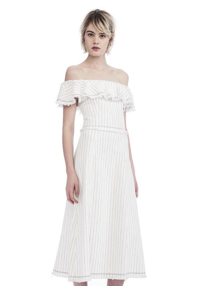 Alexander Wang ‎COTTON BURLAP OFF THE SHOULDER MIDI DRESS ‎ ‎Long Dress‎ Official Site