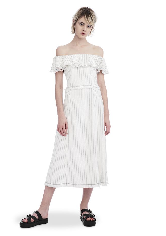 Alexander Wang ‎COTTON BURLAP OFF THE SHOULDER MIDI DRESS ‎ ‎Long Dress‎ Official Site