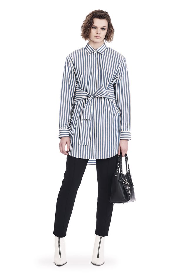 Alexander Wang ‎STRIPED LONG SLEEVE FRONT TIE COLLARED DRESS ‎ ‎3/4