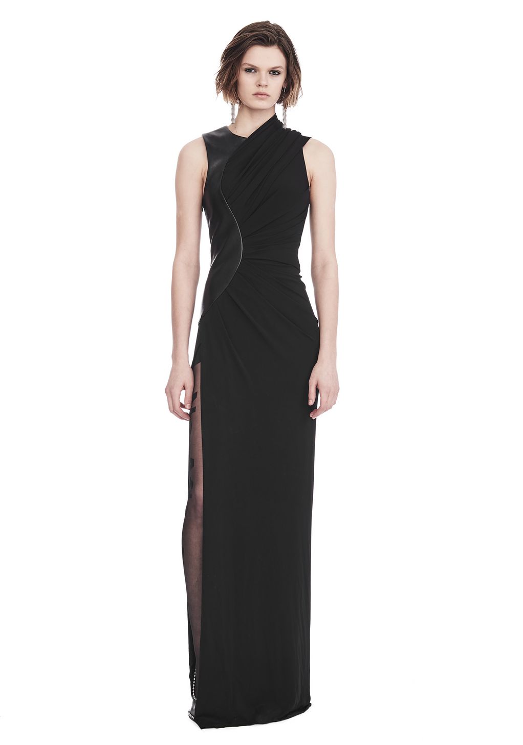 Alexander Wang ‎ASYMMETRIC DRAPED GOWN WITH CURVED LEATHER PANEL ...