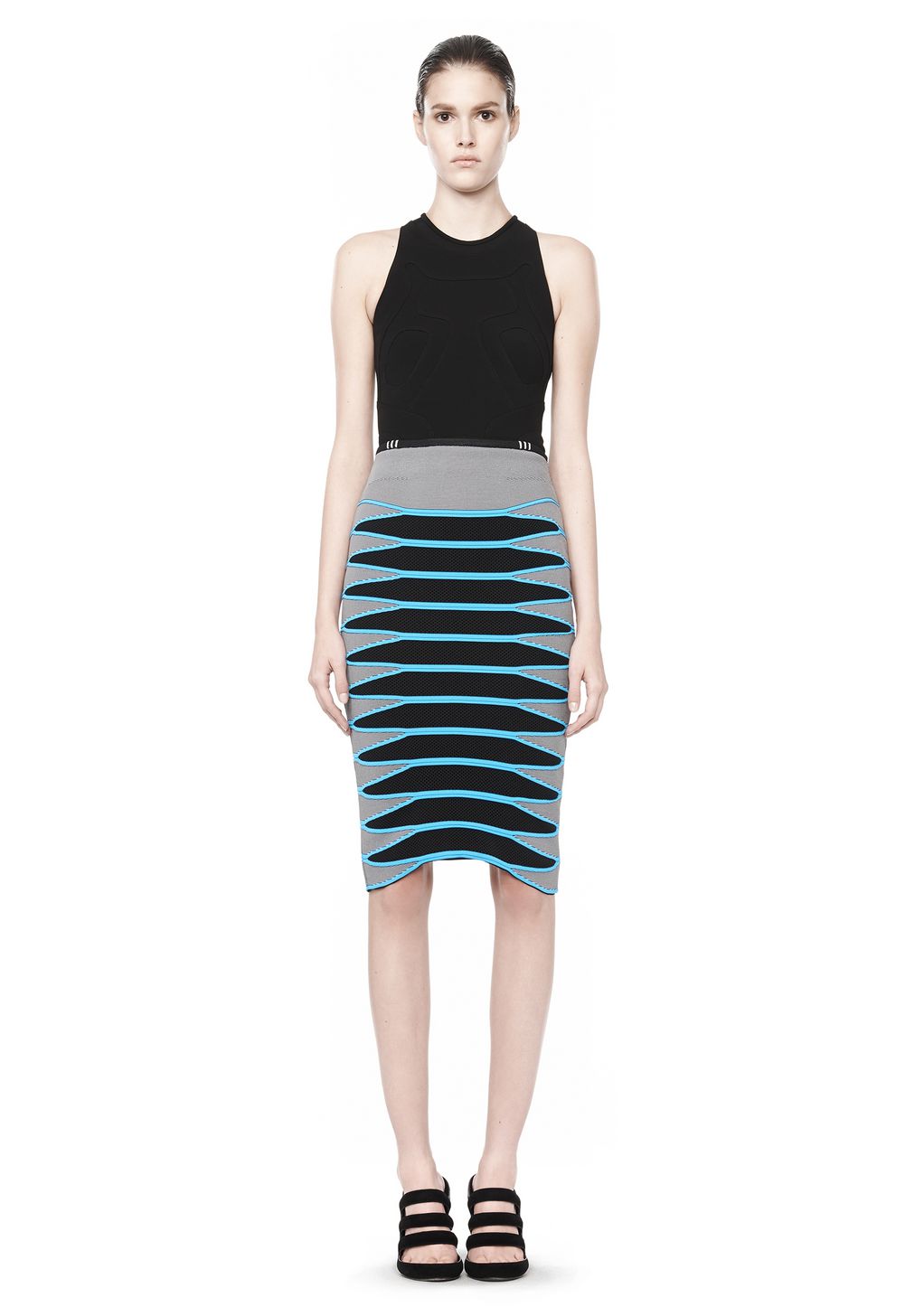 Alexander Wang ‎MESH PENCIL SKIRT WITH CURVED HEM ‎ ‎SKIRT‎ | Official Site