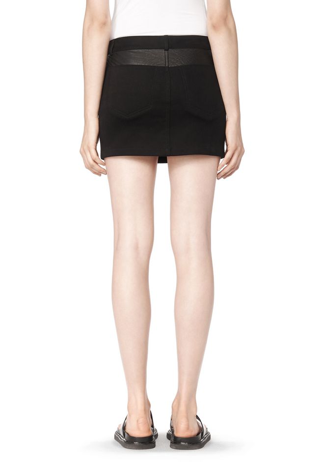 Alexander Wang ‎COTTON CANVAS TWILL JEAN SKIRT WITH LEATHER YOKE ...
