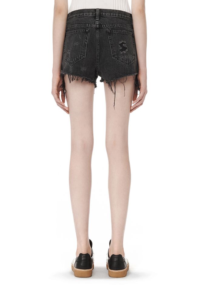 Alexander Wang ‎DISTRESSED DENIM SHORTS WITH EXPOSED POCKET ‎ ‎SHORTS