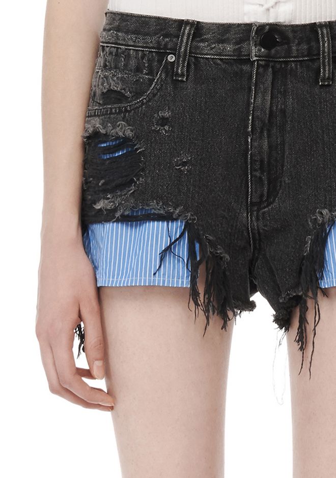 Alexander Wang ‎DISTRESSED DENIM SHORTS WITH EXPOSED POCKET ‎ ‎SHORTS