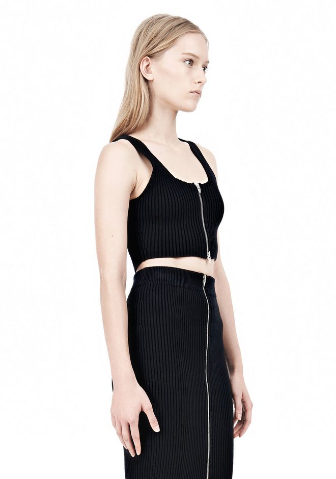 Alexander Wang COTTON RIB KNIT TWO WAY ZIP CROPPED TANK TOP | Official Site