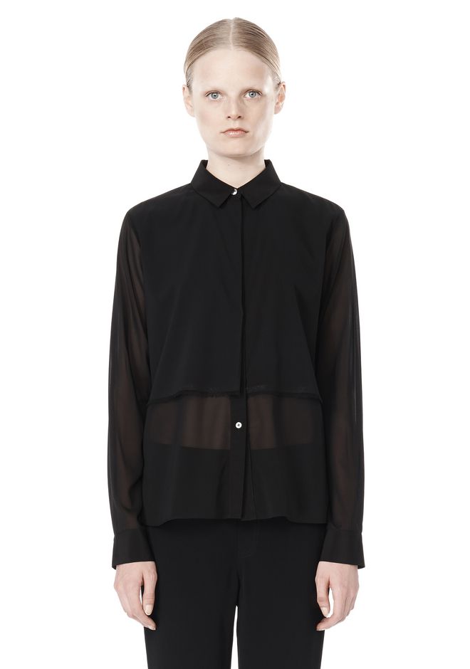 Alexander Wang FRAYED SILK CHIFFON LONG SLEEVE SHIRT Shirt/del ...