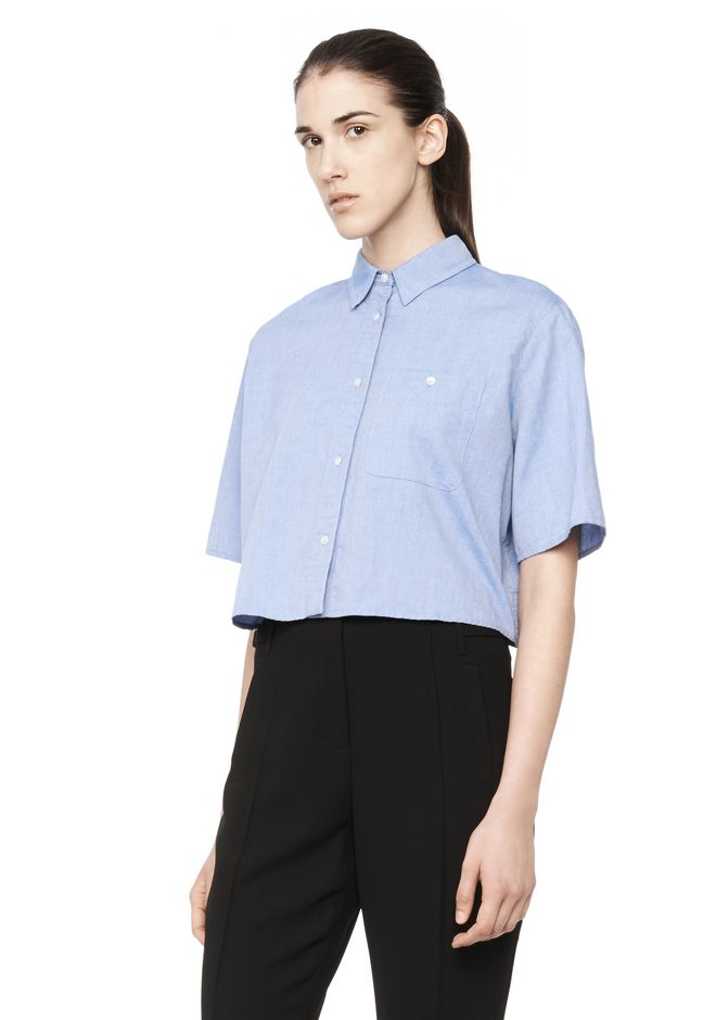 Alexander Wang ‎CROPPED COLLARED OXFORD SHIRT ‎ ‎TOP‎ | Official Site