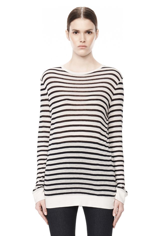 Alexander Wang ‎STRIPE LINEN LONG SLEEVE TEE ‎ ‎TOP‎ | Official Site