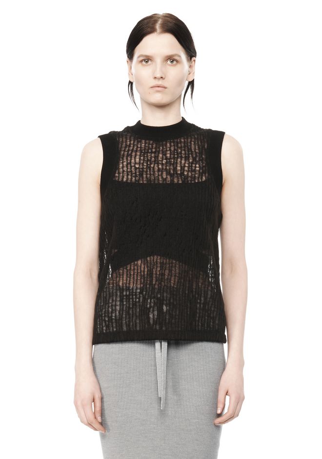 Alexander Wang ‎CROPPED CRINKLE KNIT MUSCLE TEE ‎ ‎TOP‎ | Official Site