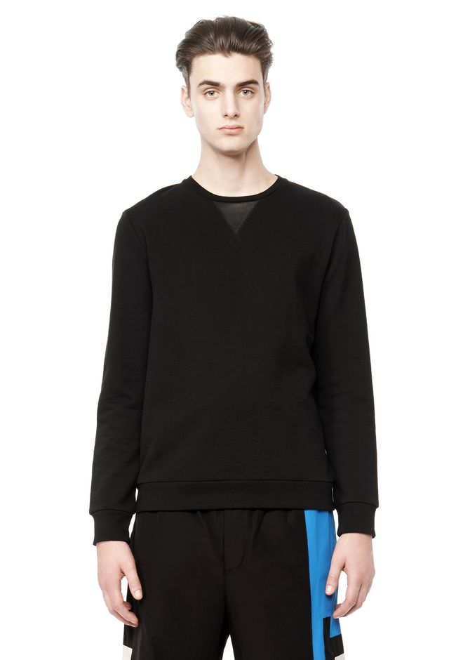 Alexander Wang ‎SWEATSHIRT WITH LEATHER DETAIL ‎ ‎TOP‎ | Official Site