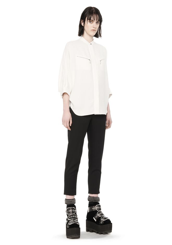 Alexander Wang ‎LONG SLEEVE TOP WITH ZIP POCKETS ‎ ‎TOP‎ | Official Site