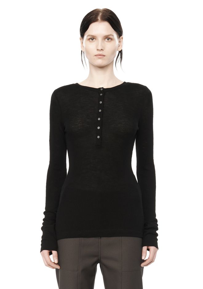 Alexander Wang ‎RIBBED LONG SLEEVE HENLEY ‎ ‎TOP‎ Official Site