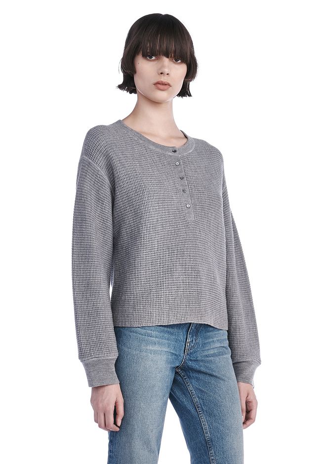 Alexander Wang ‎WAFFLE KNIT HENLEY PULLOVER ‎ ‎TOP‎ Official Site