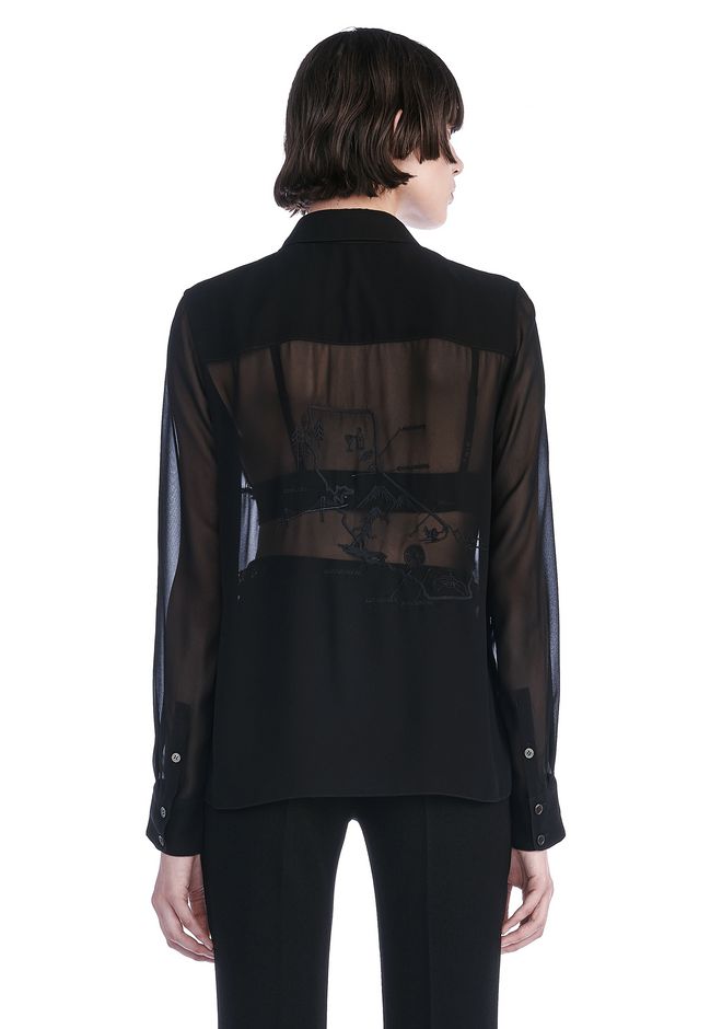 Alexander Wang âCOLLARED SHEER SHIRT WITH ENGINEERED EMBROIDERY â âTOPâ | Official Site