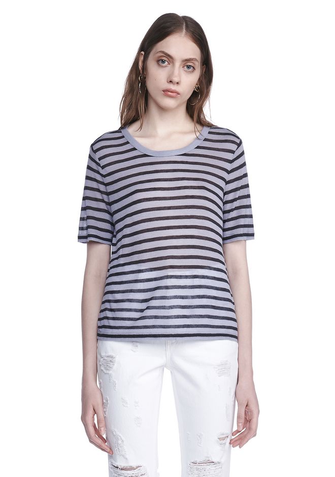 Alexander Wang ‎CROPPED STRIPE LINEN SHORT SLEEVE TEE ‎ ‎TOP ...