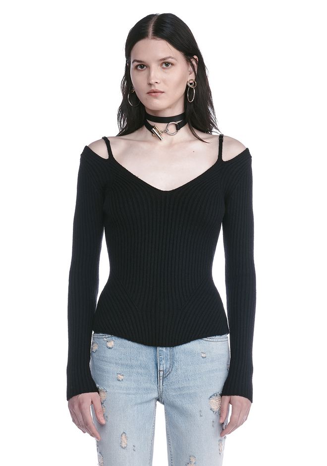 Alexander Wang ‎LONG SLEEVE TOP WITH LINGERIE BRA STRAPS ‎ ‎TOP ...