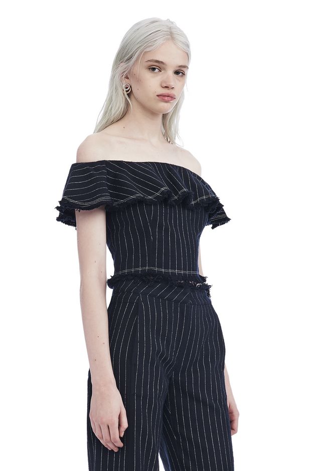 Alexander Wang ‎CROPPED COTTON BURLAP OFF THE SHOULDER TOP ‎ ‎TOP