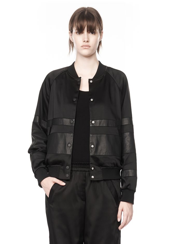 Alexander Wang ‎SATIN BOMBER WITH LEATHER STRIPE COMBO ‎ ‎JACKETS AND ...