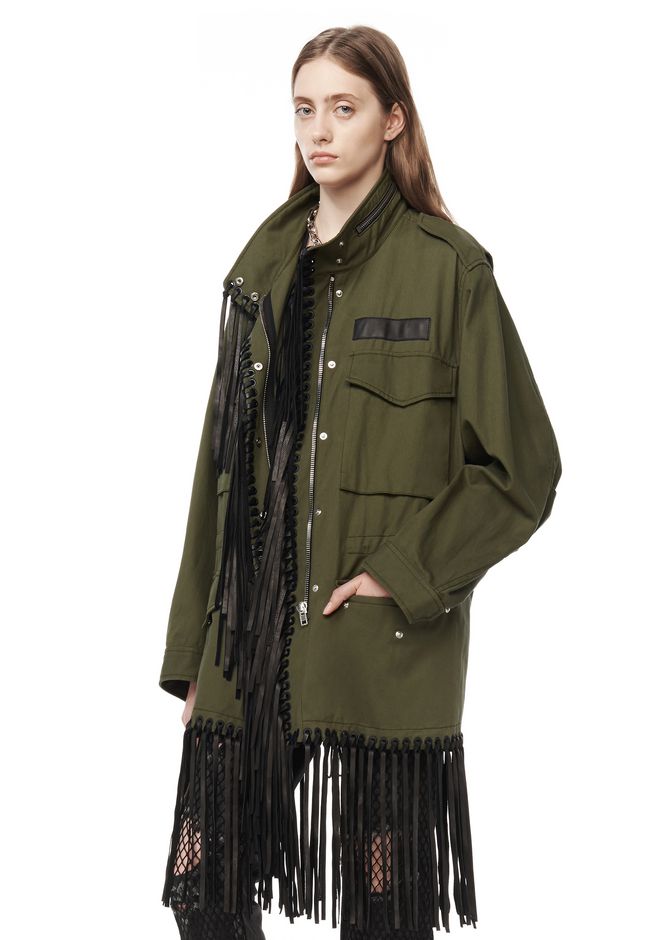 Alexander Wang ‎RUNWAY OVERSIZED PARKA WITH LEATHER FRINGE ‎ ‎JACKETS