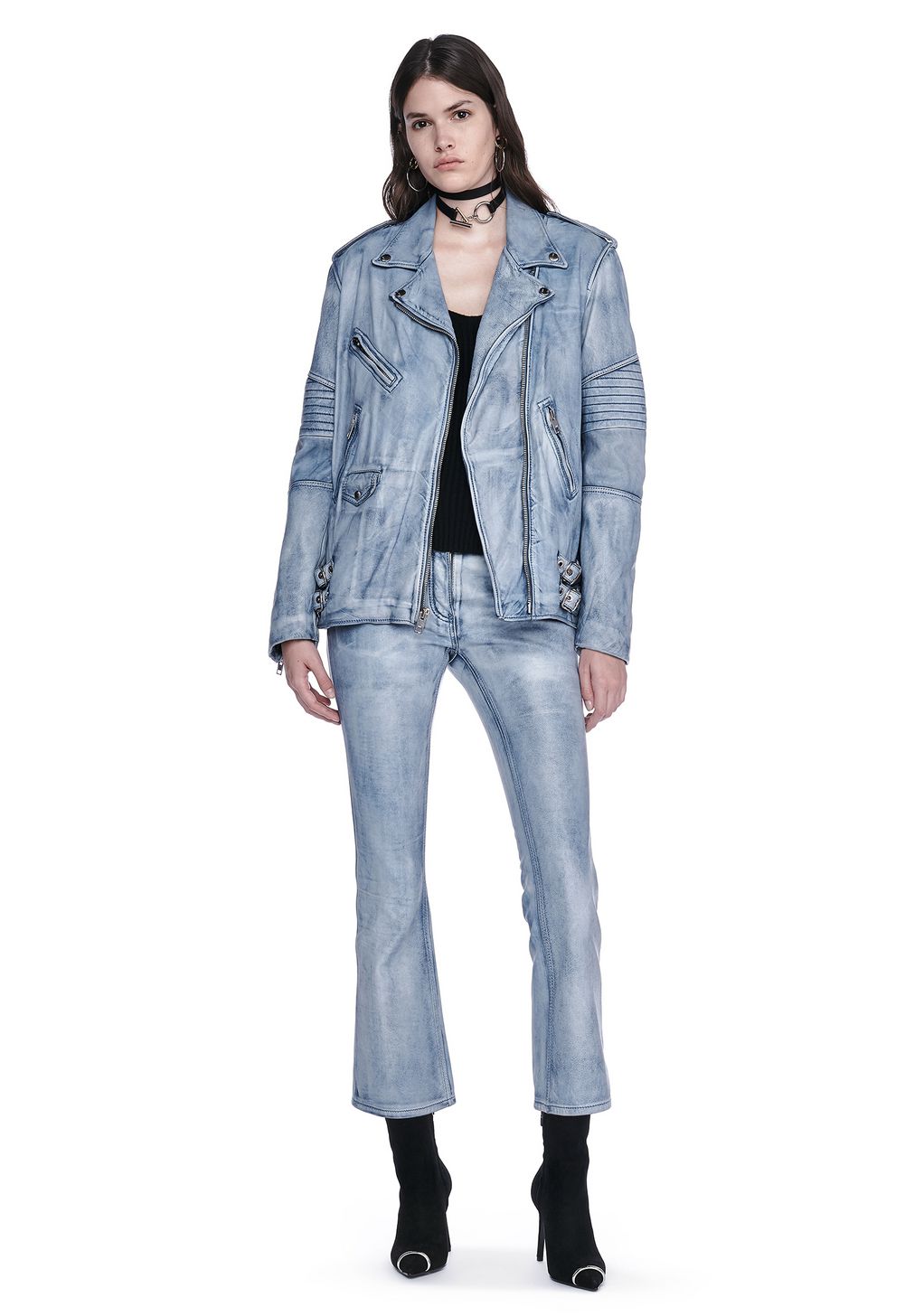 Alexander Wang ‎CLASSIC DENIM LEATHER BIKER JACKET ‎ ‎JACKETS AND