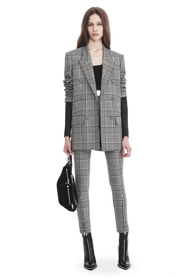 Alexander Wang ‎CHECK TAILORING BLAZER WITH LEATHER SLEEVES ‎ ‎JACKETS AND OUTERWEAR