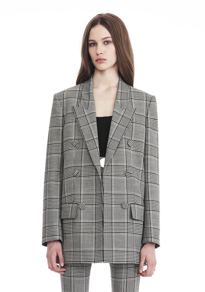 Alexander Wang ‎CHECK TAILORING BLAZER WITH LEATHER SLEEVES ‎ ‎JACKETS ...