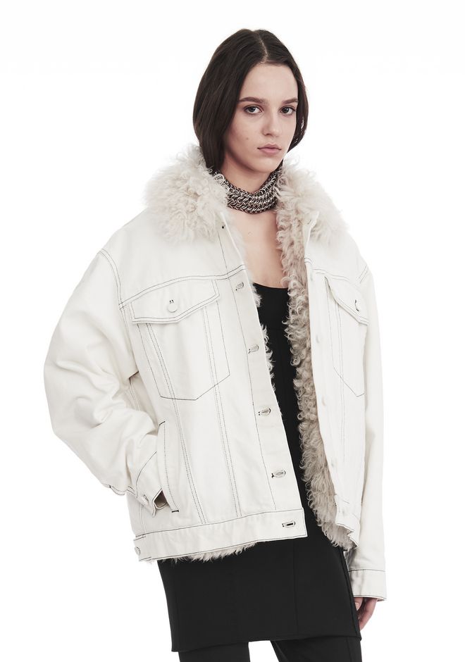 ALEXANDER WANG BOYFRIEND DENIM JACKET WITH SHEARLING LINING JACKETS AND OUTERWEAR  Adult 12_n_a