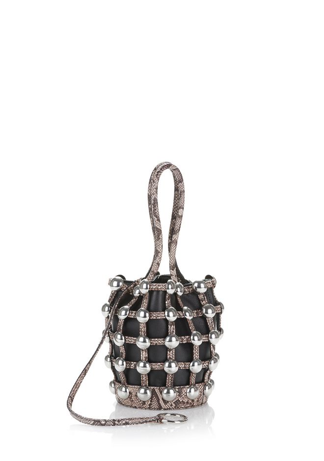 ALEXANDER WANG DOME STUD ROXY MINI BUCKET IN EMBOSSED BLACK AND BROWN CLUTCH Adult 12_n_e