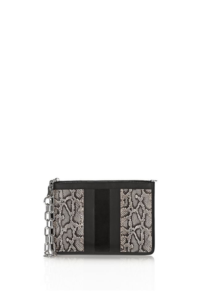 Alexander Wang ‎LARGE ATTICA CHAIN FLAT POUCH IN BLACK SNAKE EMBOSSED