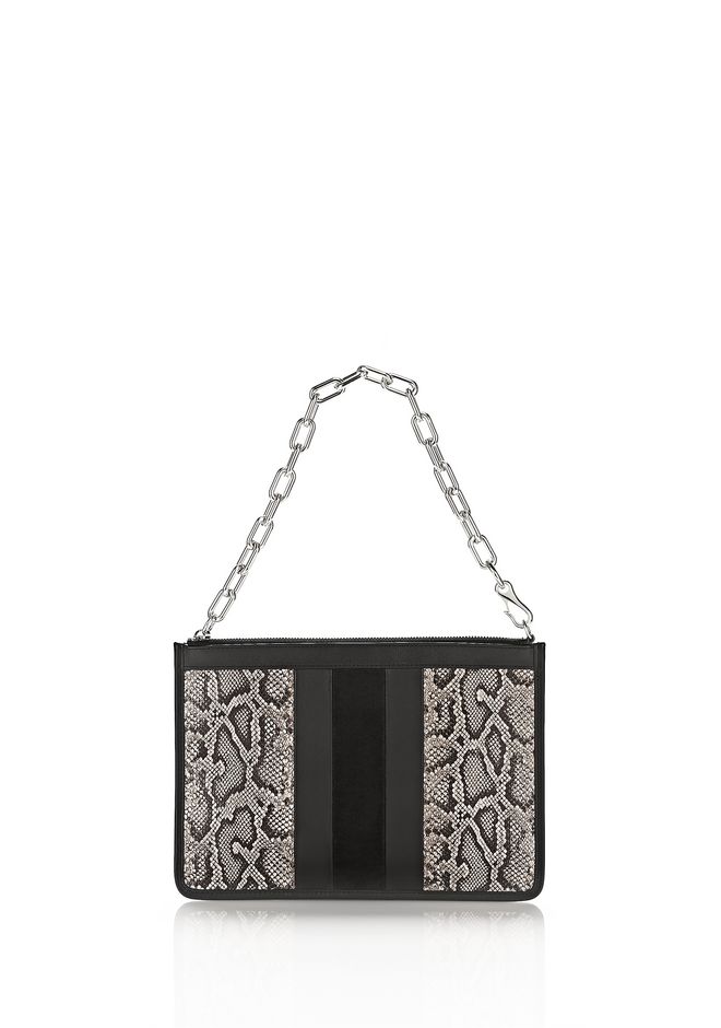 Alexander Wang ‎LARGE ATTICA CHAIN FLAT POUCH IN BLACK SNAKE EMBOSSED