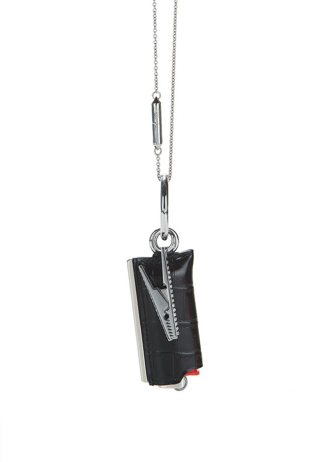 Alexander Wang ‎LIGHTER CASE CHAIN NECKLACE IN BLACK CROC WITH PAVE