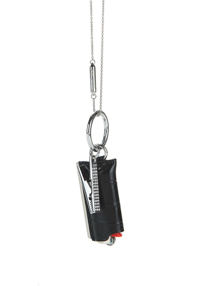 Alexander Wang ‎LIGHTER CASE CHAIN NECKLACE IN BLACK CROC WITH PAVE